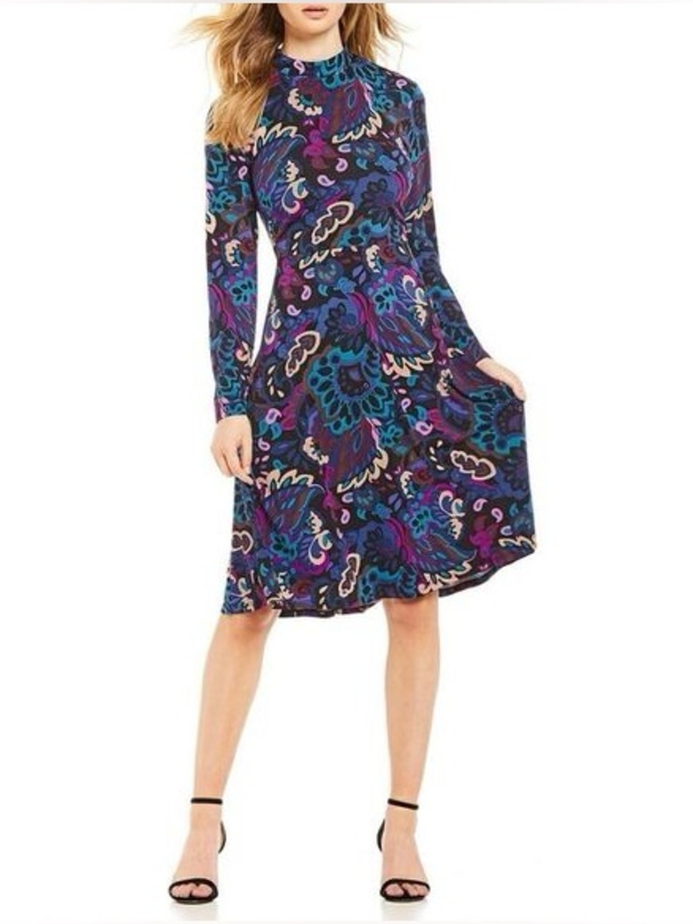 Trina Turk Long Sleeve Paisley Midi Dress Floral Size 2